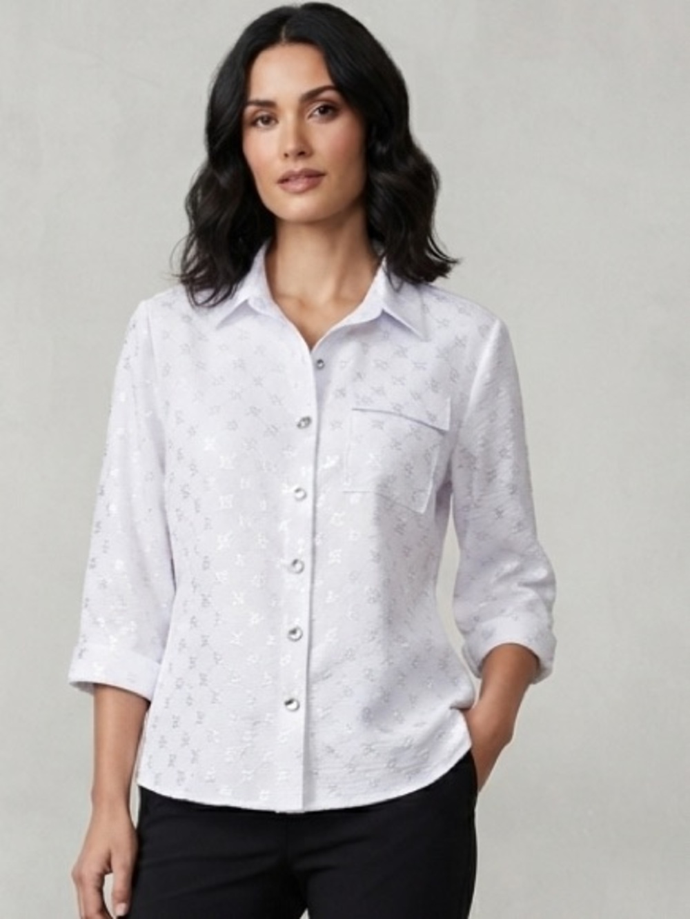 New York Clothing Company White & Silver Button-Up Shirt